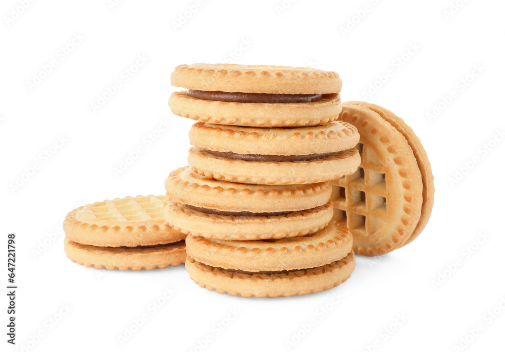 Tasty sandwich cookies with cream isolated on white Tasty sandwich cookies with cream isolated on white