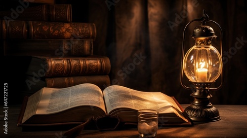 An Opened Book Beside An Ancient Lamp