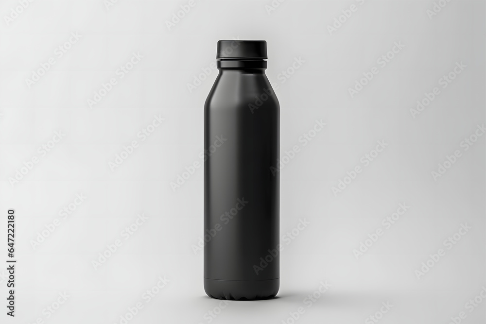Blank black plastic bottle mockup, side view. 3d rendering Blank black plastic bottle mockup, side view. 3d rendering