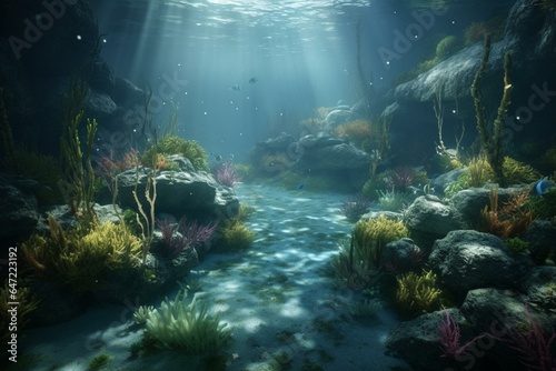 A unique 3D rendering of an aquatic environment. Generative AI