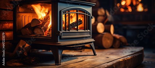 Burning wood in home furnace in winter