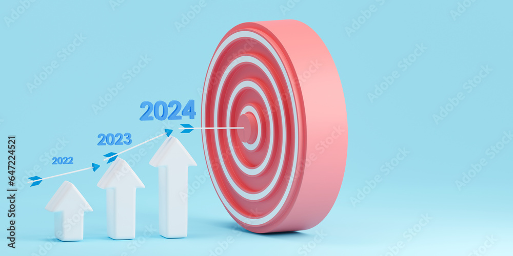Concept business or investment growth and development illustration. Uptrend bar graph with development of business target or achievement from 2022 to 2024. Concept business or investment growth and development illustration. Uptrend bar graph with development of business target or achievement from 2022 to 2024.