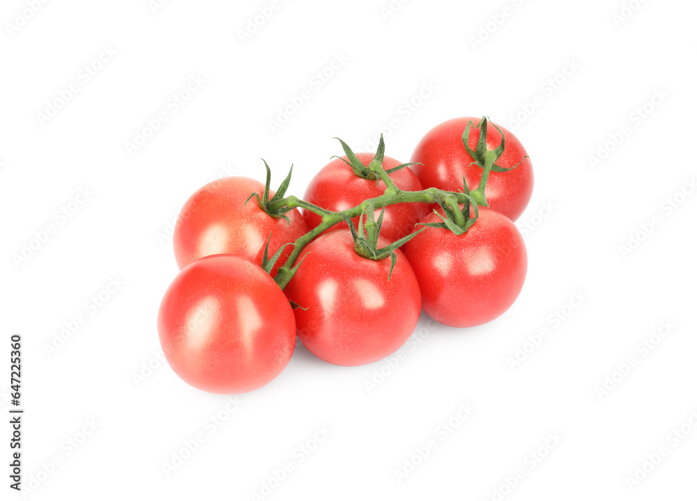 Branch of red ripe cherry tomatoes isolated on white Branch of red ripe cherry tomatoes isolated on white
