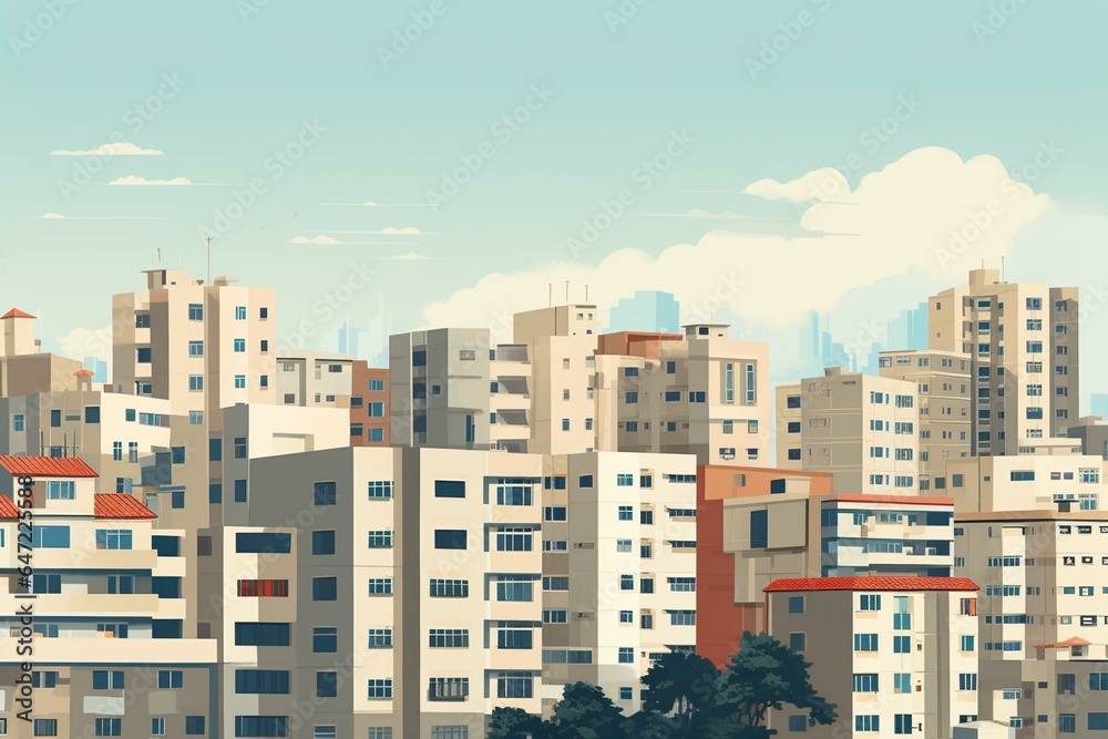 Cityscape of residential area with apartment buildings. Generative AI