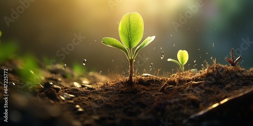 The seedlings are expanding from the fertile soil. Generative Ai.