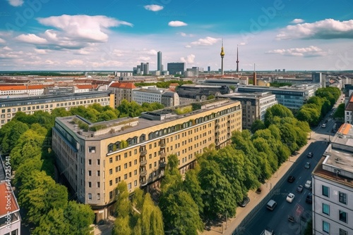 Berlin cityscape in the central district. Generative AI photo