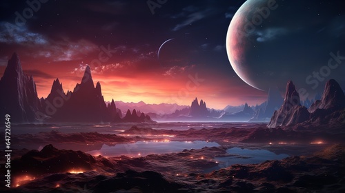 A stunning, beautiful alien world. Generative Ai.