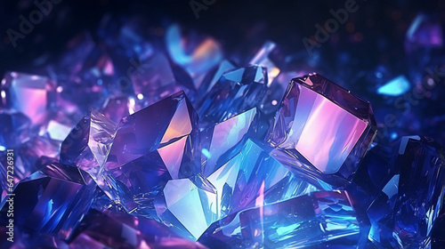 Realistic colorful shiny glowing magic crystals abstract background