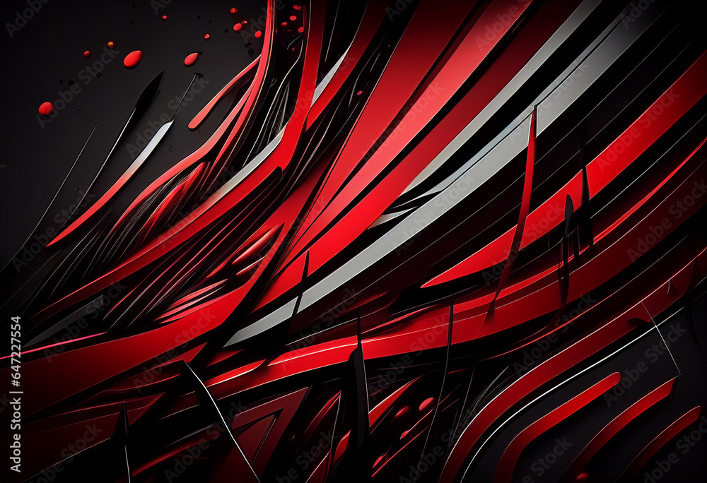 Abstract lines in black and red colors. AI Generated