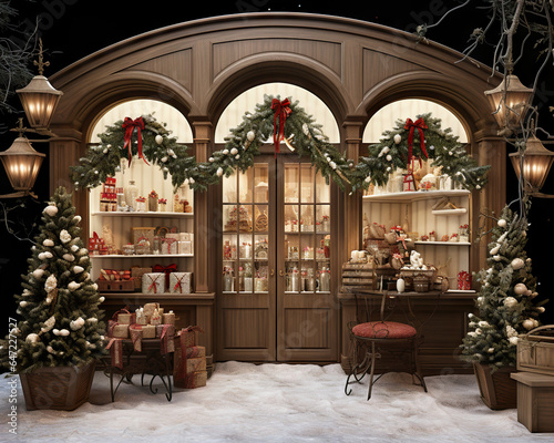 Christmas vintage shop window with decorations