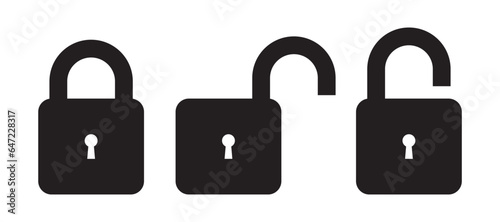 Lock Icon Set Vector Illustration. Flat Lock Icon Sign. Set of lock icons, Close and open lock symbols.