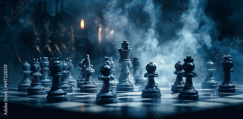 Chess Sets Surrounded by Smoke: A Strategic Battle Unfolds photo