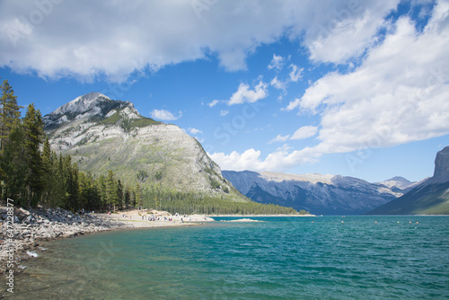 Beautiful view of Minnewanka Lake in Banff National Park in Canada