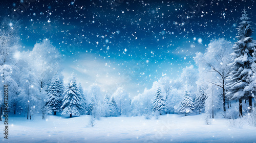 Winter snowy forest, festive Christmas holliday background © Elena