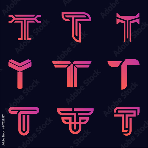 pink gradients letter t logo design idea vector image