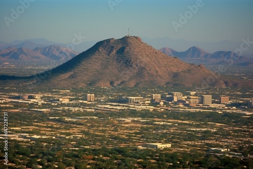 View of Scottsdale, AZ, with Camelback Mountain and downtown Phoenix in the southwest direction. Generative AI © Anthony