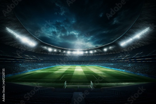 Well-lit stadium, football field. Generative AI © Michael