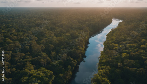 clouds over the amazon forest with river in the middle