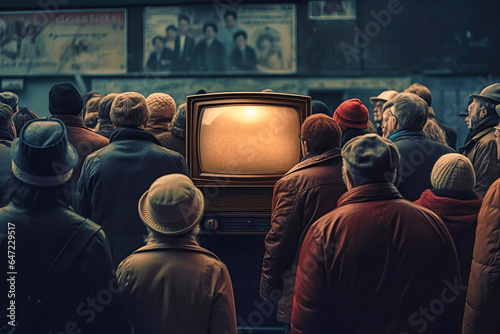 People Gaze at Old Television on Screen: A Nostalgic Moment photo