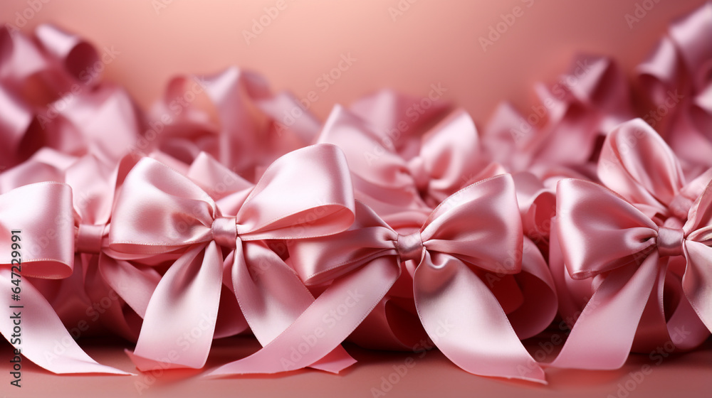 Pink ribbon on pink background with copy space