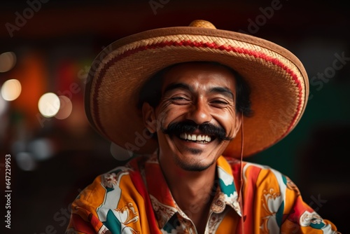 Murais de parede Mexican man Celebrating Cinco de Mayo National Holiday wearing sombrero and brig