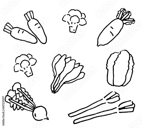 いろいろな野菜の線画イラスト