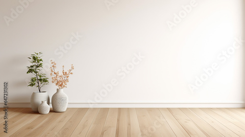 Empty room modern scandinavian interior design white wall decoration. Generative AI
