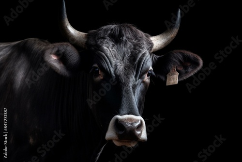 Furious dark bovine on a clear background. Generative AI