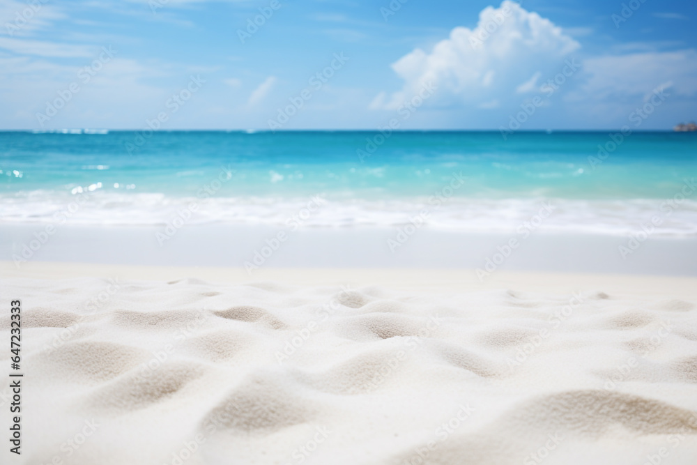 Closeup white sand with blurred sea background