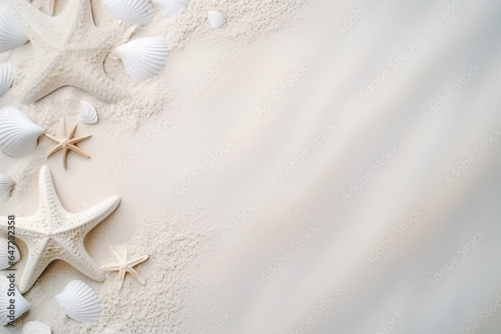 White fine sand with shells and copy space texture and background . Summer holidays. White fine sand with shells and copy space texture and background . Summer holidays.
