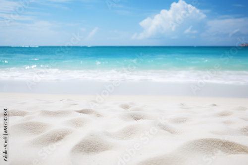 Closeup white sand with blurred sea background