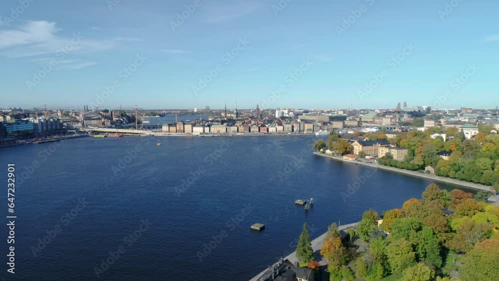 50fps aerial Stockholm city canal river Sweden ships harbour river Cityscape skyline 4K 50fps aerial Stockholm city canal river Sweden ships harbour river Cityscape skyline 4K