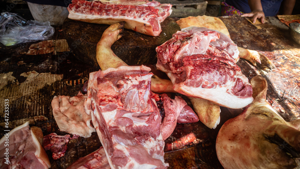 fresh pork in traditional market