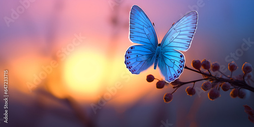  a butterfly on a stick with the sun behind it,Wall Mural Photo Wallpaper Sky, pollinator 