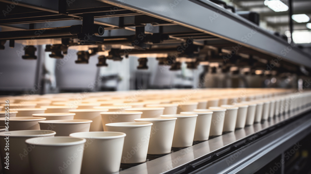 Obraz premium Production facility crafting eco-friendly paper beverage cups.