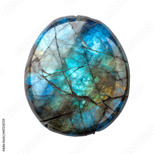 top view of shimmering labradorite rock isolated on a transparent white background photo