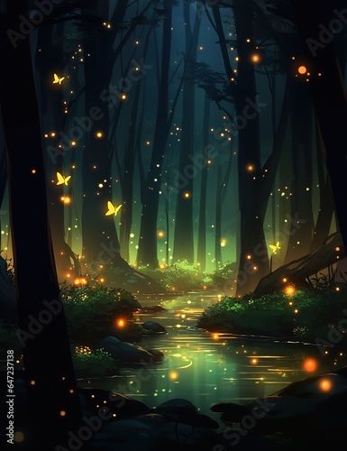 The forest at night often comes alive with the enchanting presence of glowing fireflies. These bioluminescent insects light up the darkness with their soft, flickering lights, creating a mesmerizing s