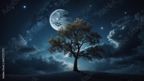 night sky with moon and tree