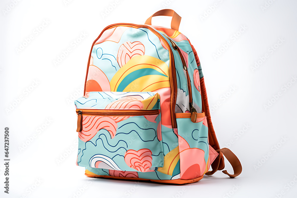 childish school backpacks and schoolbags. Colorful schoolbags on white background. generative ai