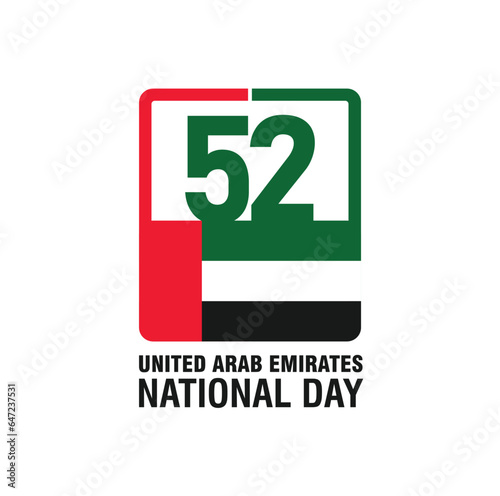 52 UAE national day. United Arab Emirates. 2 December 1971. Vector logo.