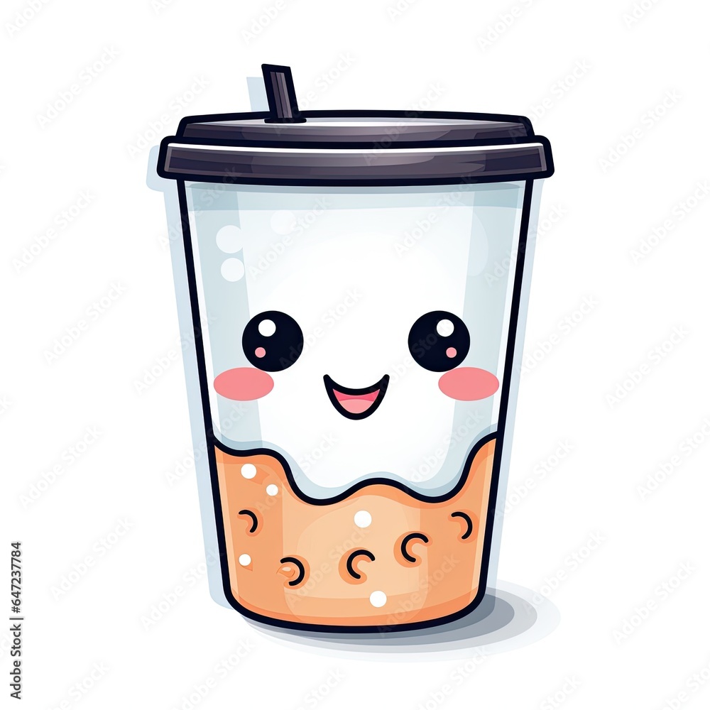 Cute Paper cup with cartoon style isolated on a white background Cute Paper cup with cartoon style isolated on a white background