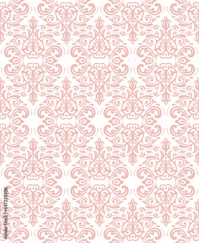 Classic seamless pattern. Damask pink and white orient ornament. Classic vintage background. Orient ornament for fabric  wallpapers and packaging