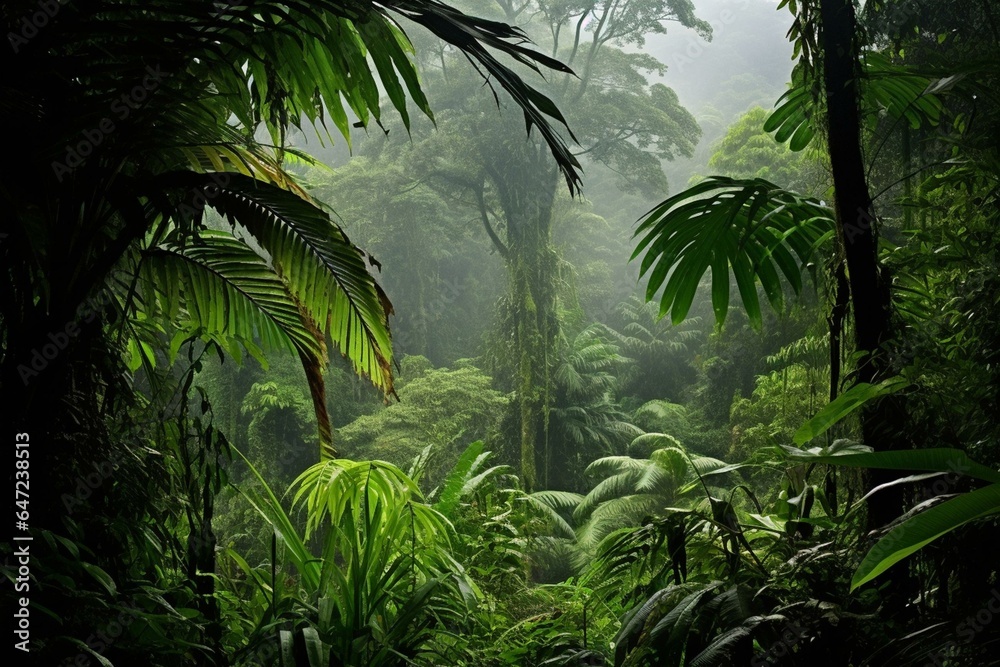 Lush vegetation in an Asian rainforest. Generative AI
