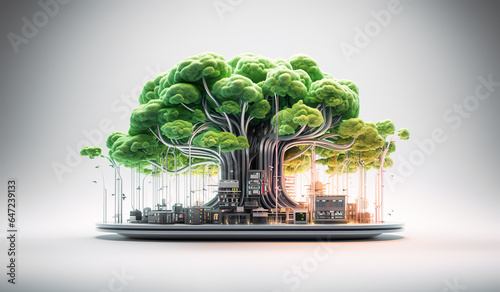  cloud technology or data center storage system with green renewable energy.clean electric power.smart ecosystem background. innovation nature networks.science microbiology research