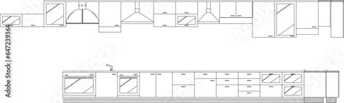 Vector sketch illustration of architectural design Kitchen set cabinet elevation diagram for kitchen interior