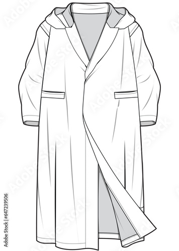 long sleeve dryrobe flat sketch vector illustration technical cad drawing template