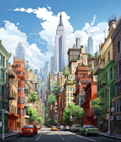 A cartoon style, illustration of New York, City. Travel concept. postcard, souvenir © Irina Mikhailichenko