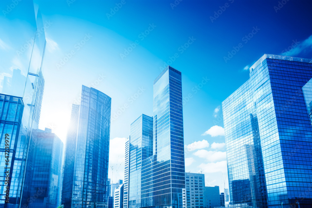View of corporate skyscrapers, sleek and modern downtown architecture View of corporate skyscrapers, sleek and modern downtown architecture