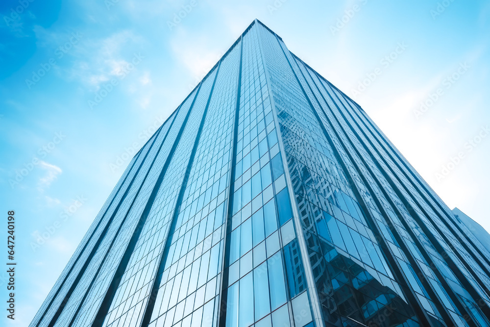 Closeup of urban corporate skyscraper shot from side towards a blue sky, business inner city concept Closeup of urban corporate skyscraper shot from side towards a blue sky, business inner city concept