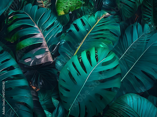 Tropical leaf forest glow in the dark background AI Generated